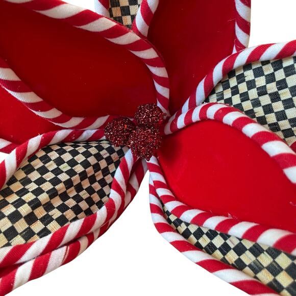 MacKenzie Childs Peppermint Stripe Jumbo Flower Clip Courtly Check Christmas NEW - Picture 3 of 11